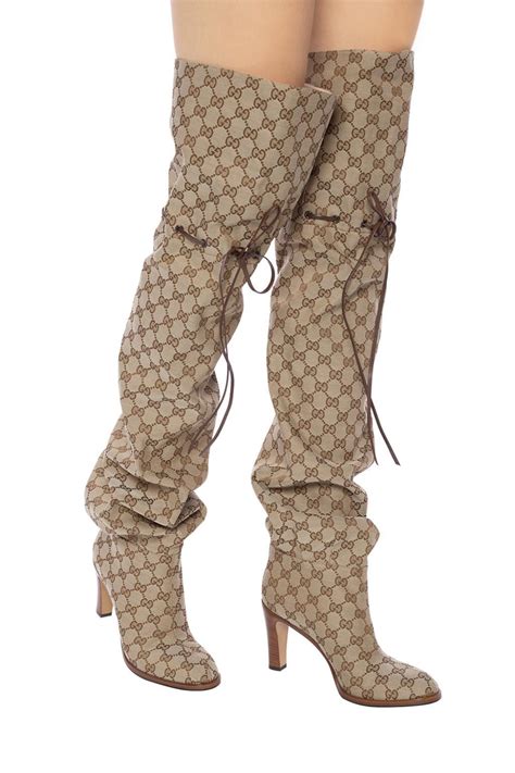 gucci womens black boot|Gucci print thigh high boots.